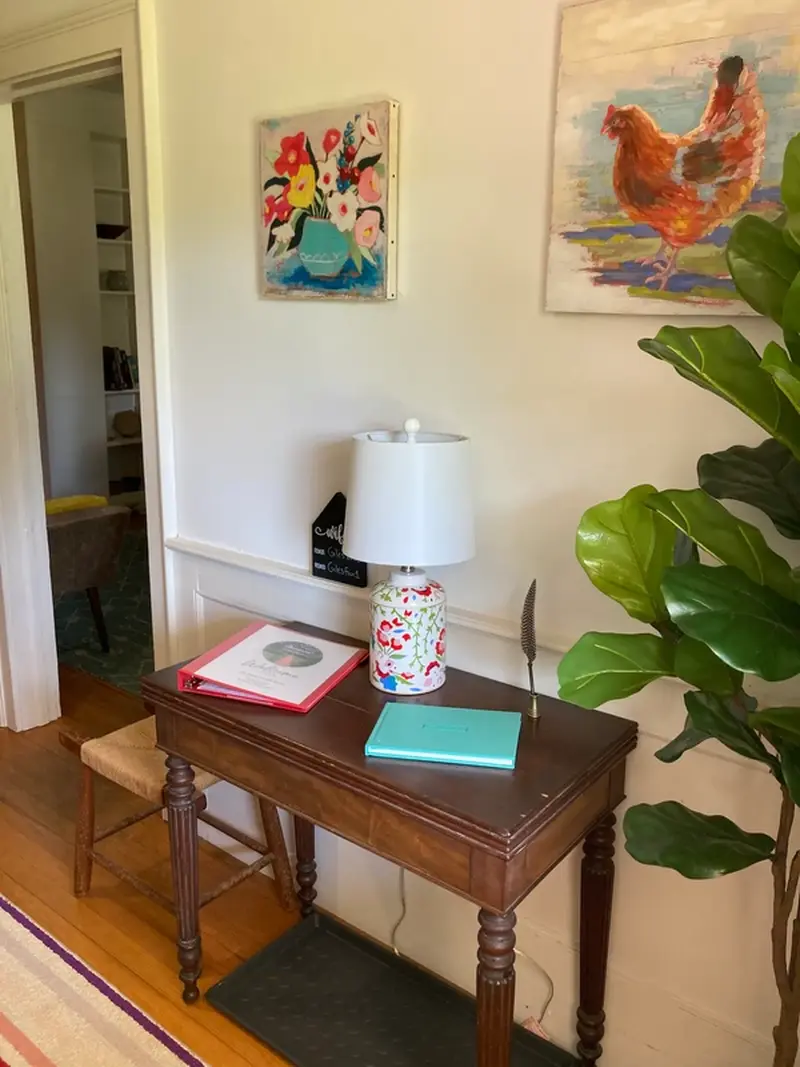 Front hall with guest book for our visitors to share their experiences at the Keister House.